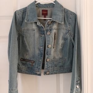 Cropped Denim Jean Jacket, Size Large